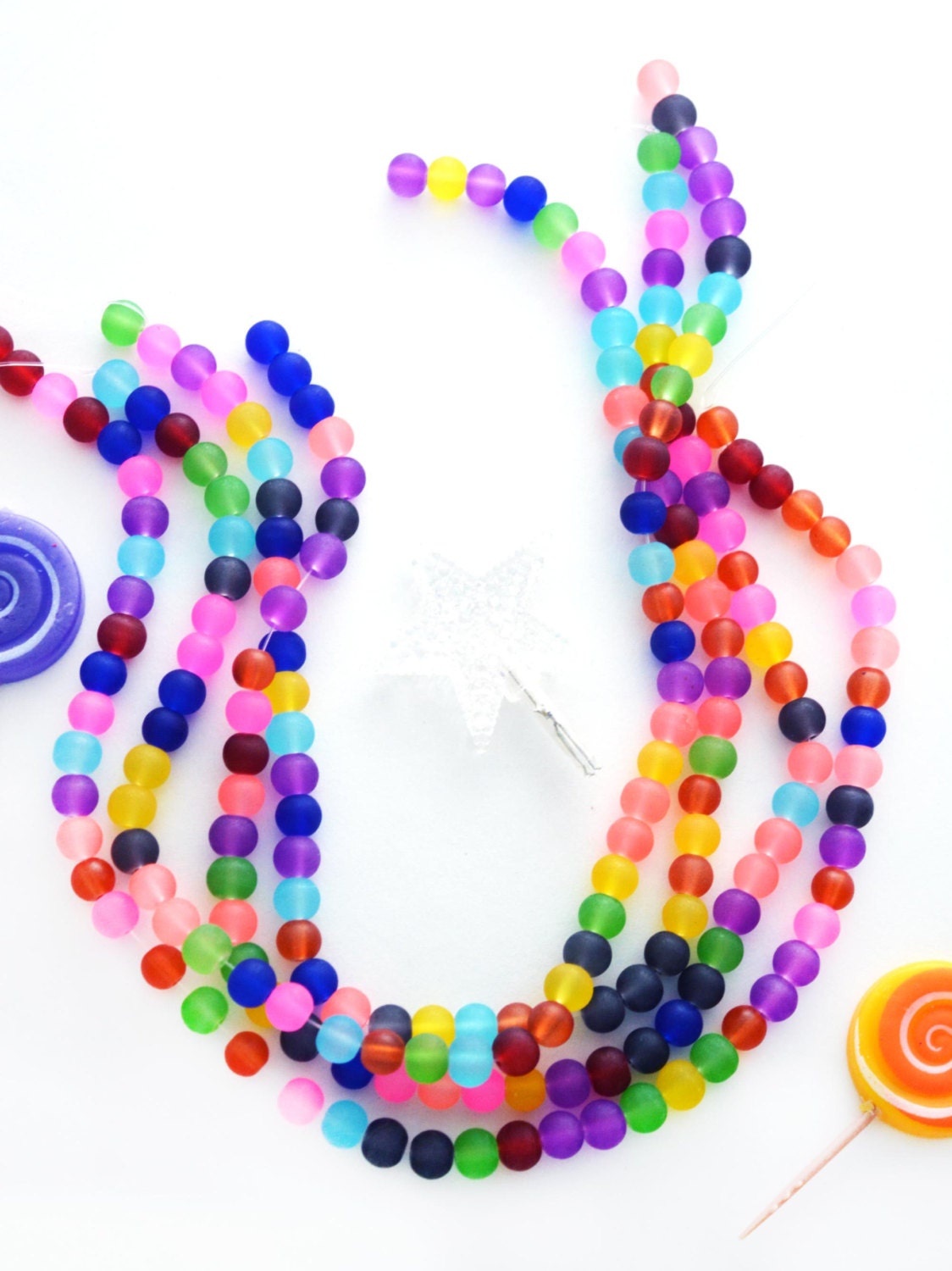 Rainbow 8mm Round Glass Beads, 16" strand, 50 Beads, Multi Color Glass