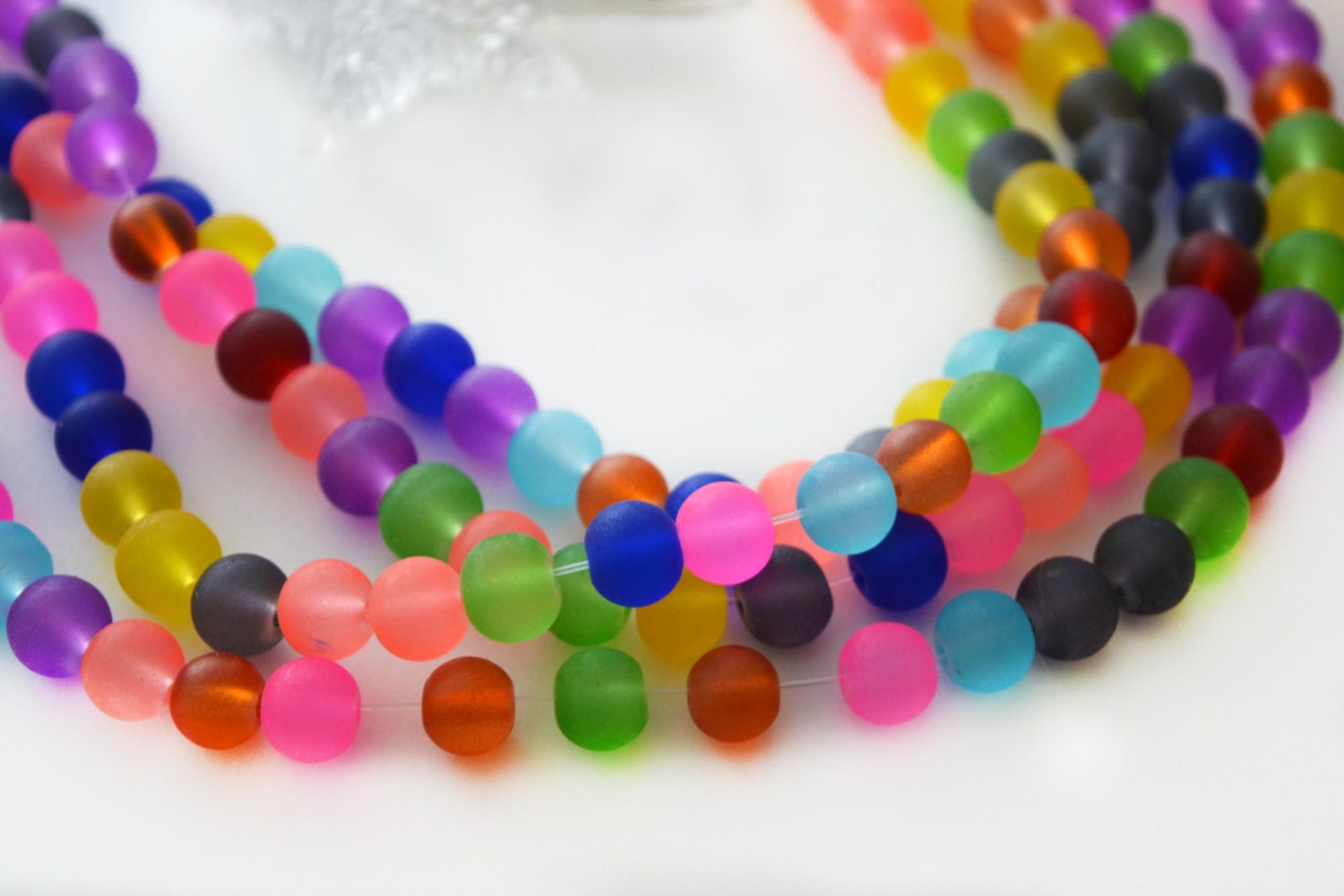 Rainbow 8mm Round Glass Beads, 16" strand, 50 Beads, Multi Color Glass
