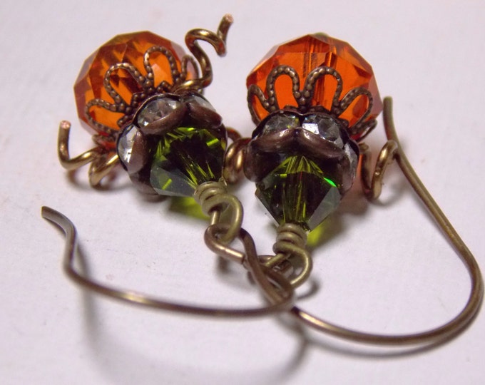 Orange Pumpkin Earrings Fall Earrings Czech Glass Earrings Cute Pumpkin Earrings Festive Fall Earrings