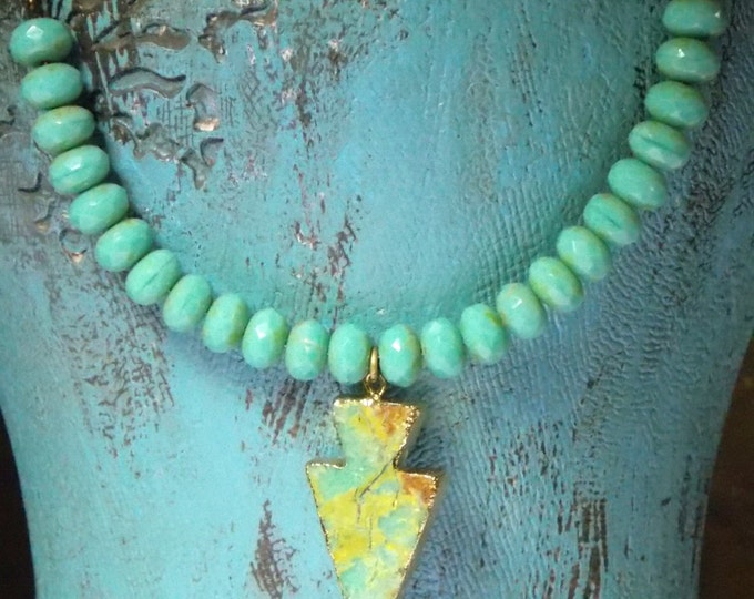 Arrowhead Gemstone Necklace Arrowhead Necklace Chrysoprase Green Stone Beaded Quartz Gemstone Jewelry Boho Necklace Gift Layer Statement