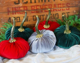 Scented Velvet Pumpkins, SET of 5: Christmas Assortment