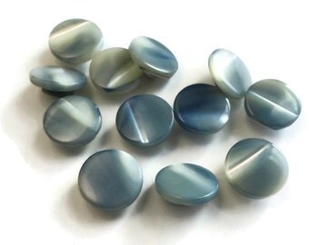 12 Blue Grey Pearl Vintage Buttons - Small Mother of Pearl for Baby or Doll Clothes 3/8 inch