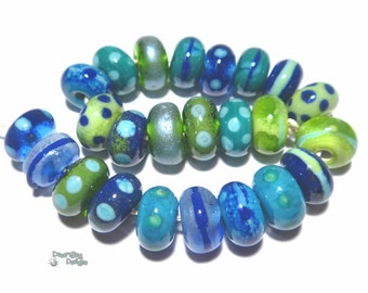MERMAIDS - Handmade Lampwork Beads - Turquoise Blue Cobalt Green - Sea Colors - Organic