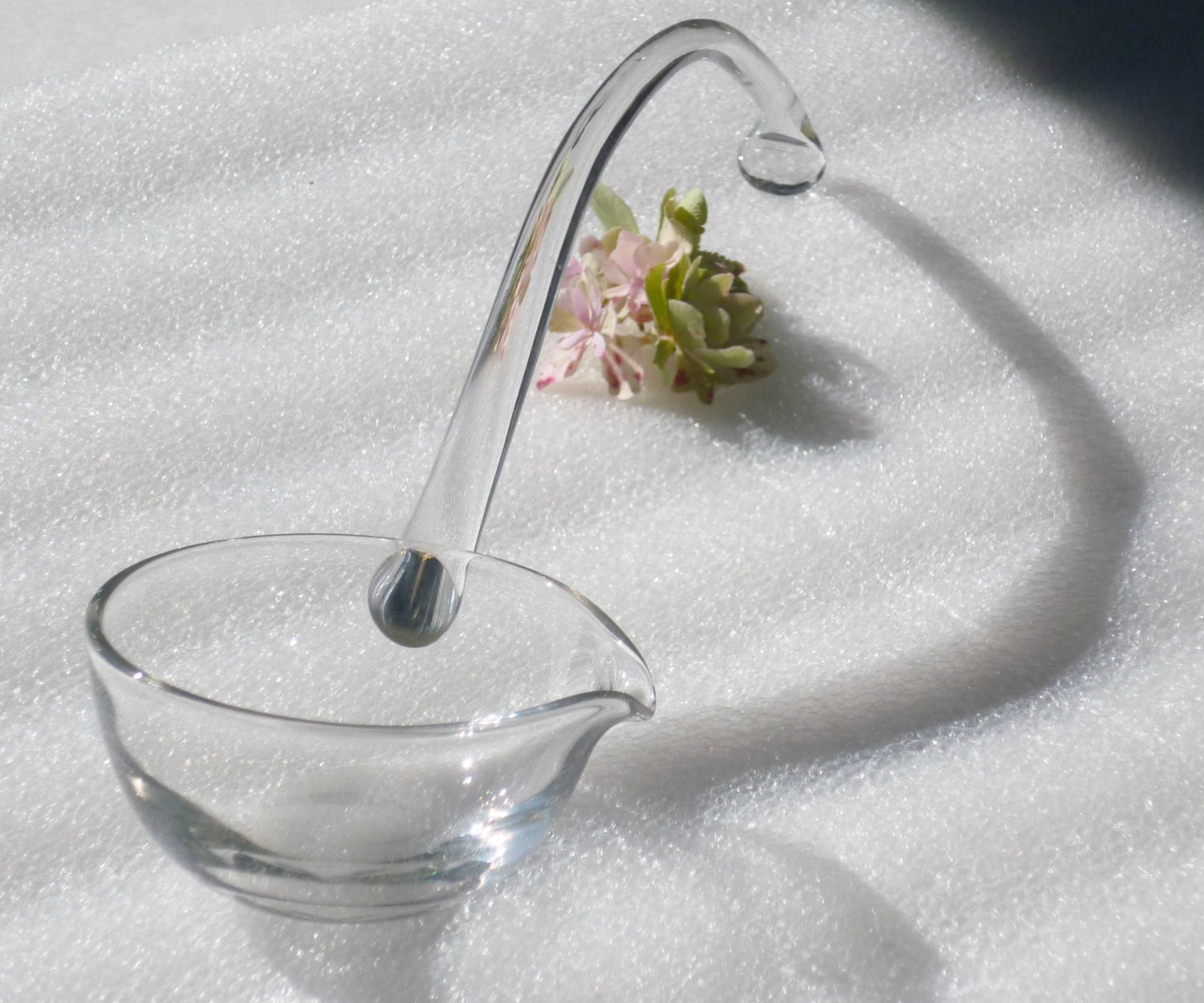 Vintage Glass Ladle Left Pour 14 Inch Arched Handle Turned Edge Punch Bowl Addition Replacement