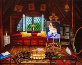 Original Art Oil Painting Lovers Story, Lost Painting in The Attic, dresser, Candle, Oriental Rug, Love Letters, Ottoman, k Madison Moore Original Art Oil Painting Lovers Story, Lost Painting in The Attic, dresser, Candle, Oriental Rug, Love Letters, Ottoman, k Madison Moore