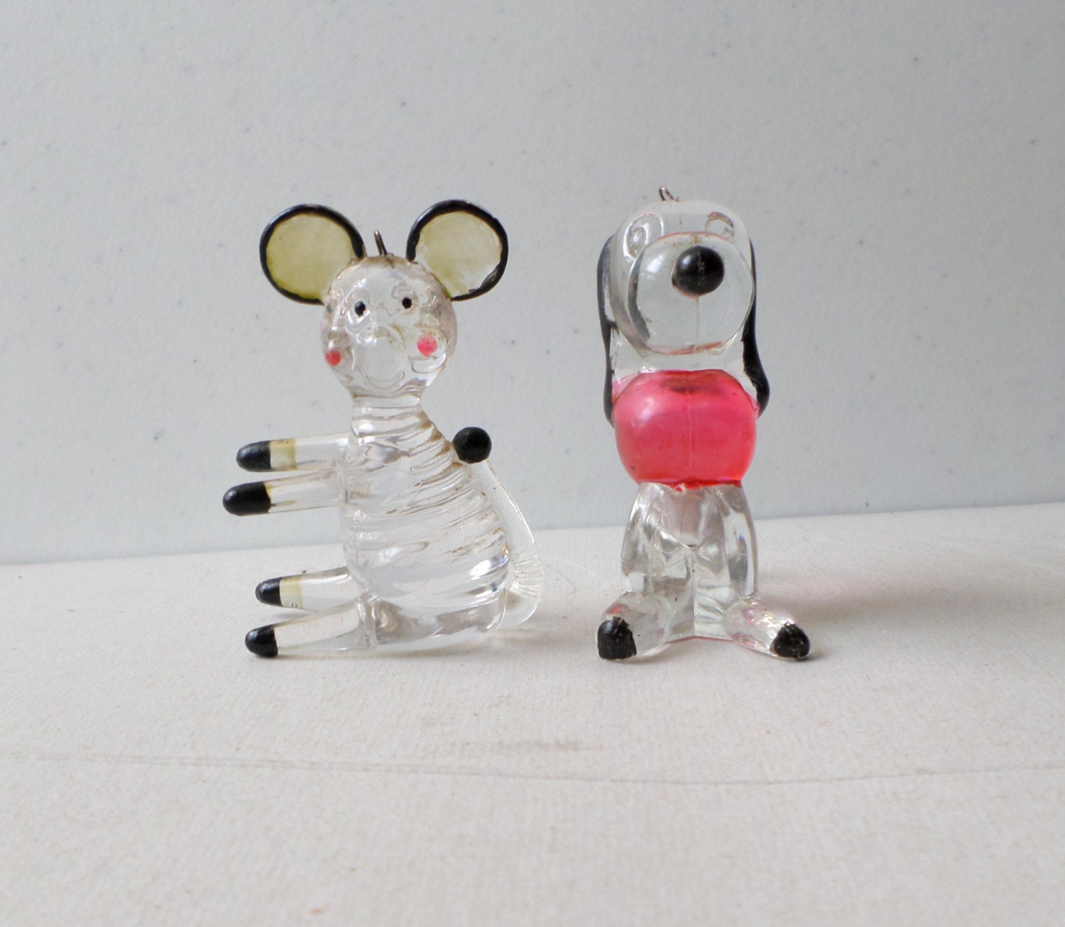 Vintage Clear Lucite Plastic Animal Figurines Dog Mouse