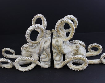 Nautical Ceramic Octopus Book Ends by Shayne Greco Beautiful Shabby Chic Mediterranean Sculpture Pottery