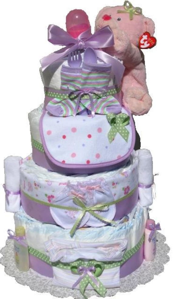 Girl Diaper Cakes for Sale, Girl Diaper Cake, 4 Layer Diaper Cake, Baby Shower Centerpiece