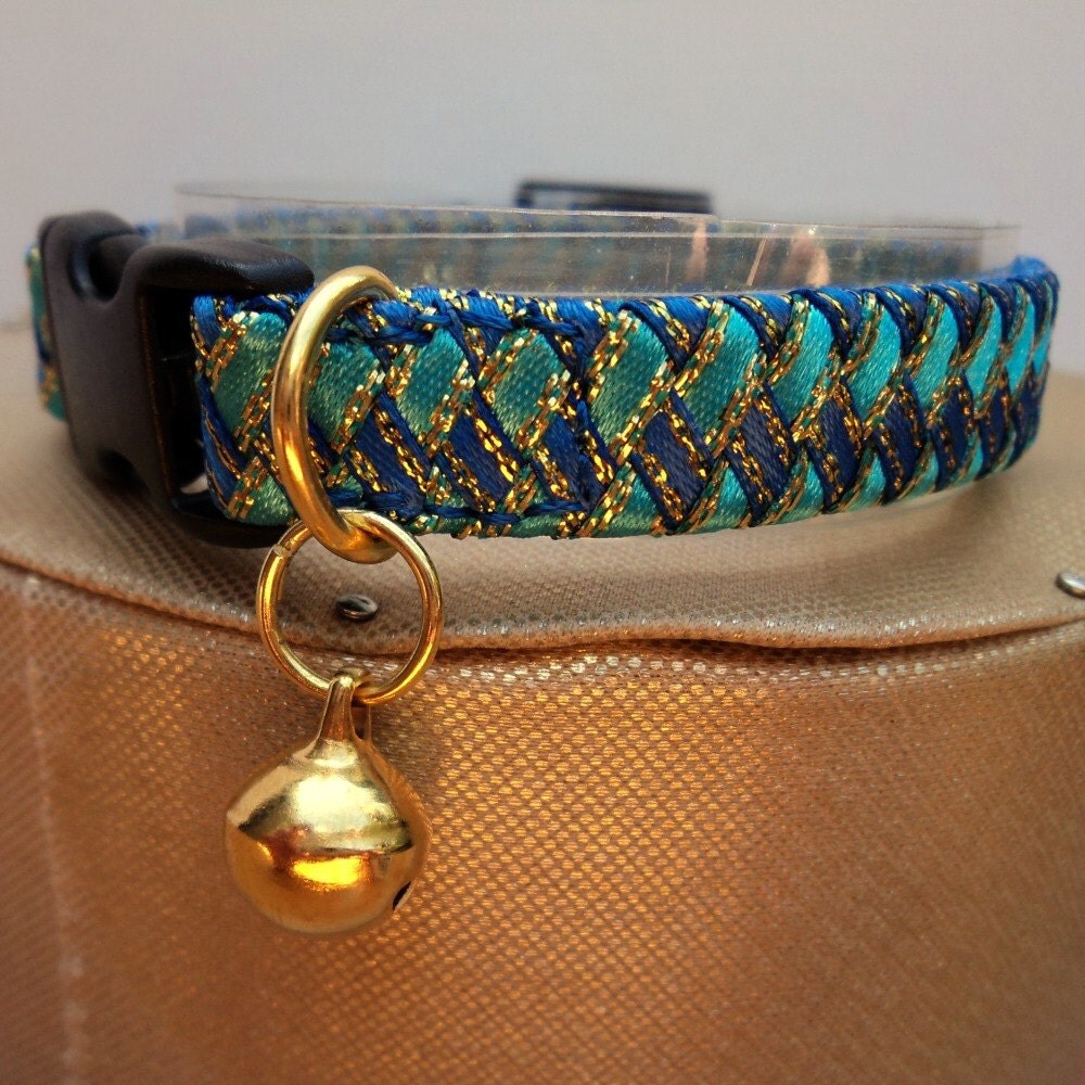 Breakaway Cat Collar in Unusual Blue Braided Ribbon