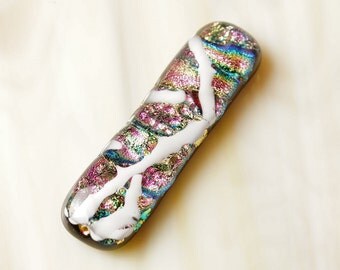 Handmade Dichroic Fused Glass Focal Cab Bead Pendant Necklace