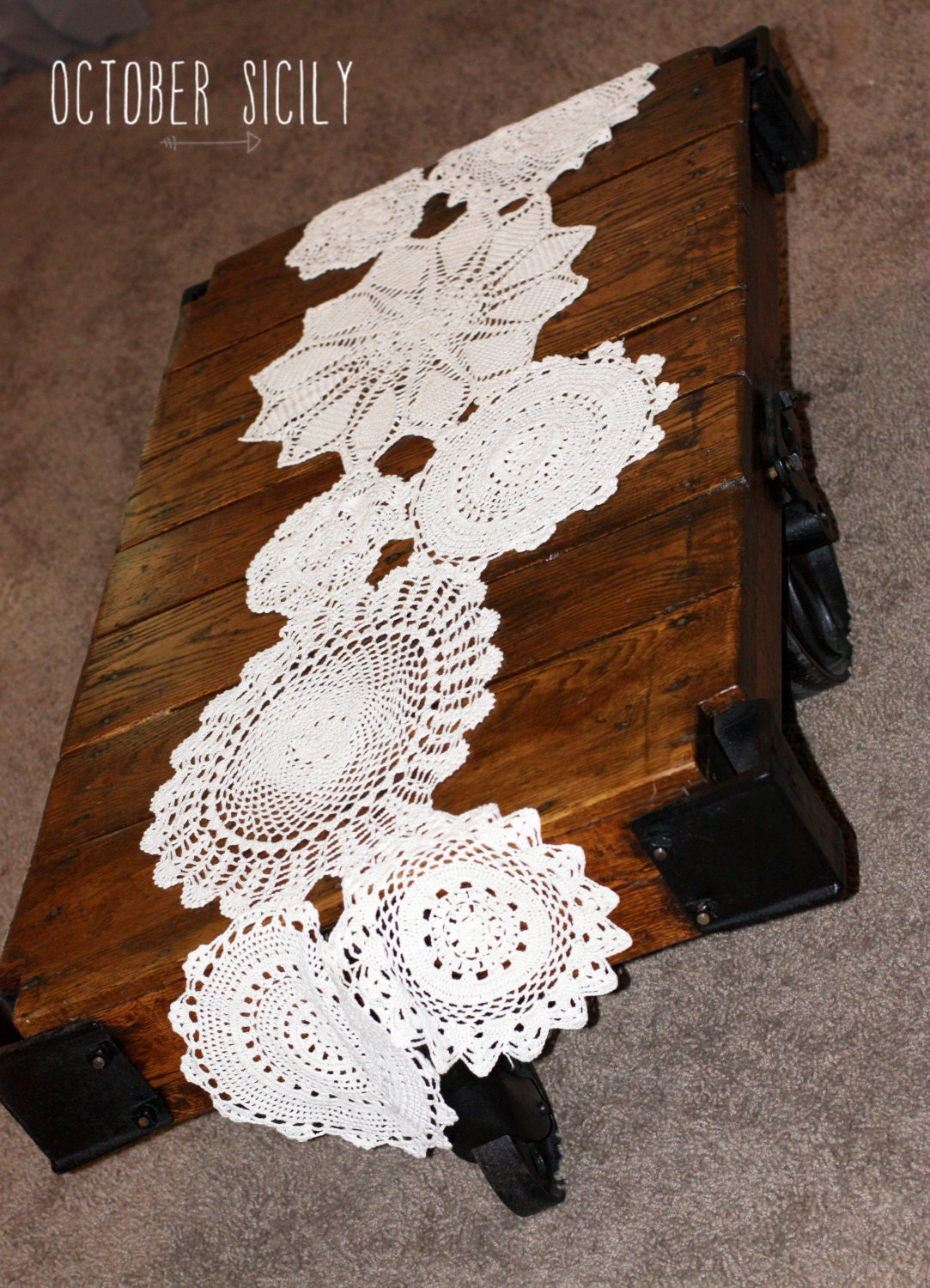 Beautiful Handmade crochet doily table runner Ivory or White