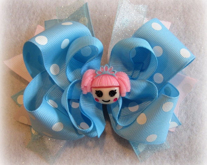 Boutique Hairbows, Girls Hairbows, Baby Bow, Funky Hairbow, 5 inch bow, Triple layered bow, Little Girl Bow, Blue dot Bow, Baby Boutique Bow