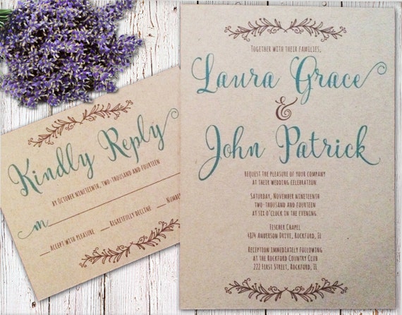 Kraft Rustic Wedding Invitation Color Calligraphy Font Kraft Rustic Wedding Invitation Color Calligraphy Font