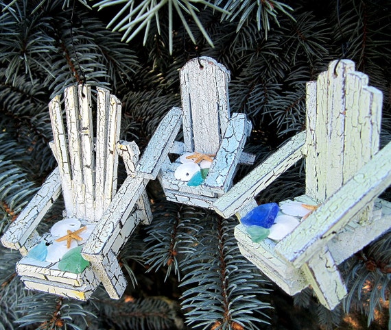 Nautical Beach Decor Adirondack Chair Christmas Ornaments w Sand 