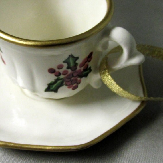 Ceramic Ornament Tea Cup Cup of Christmas Tea