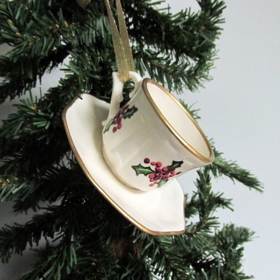 Ceramic Ornament Tea Cup Cup of Christmas Tea
