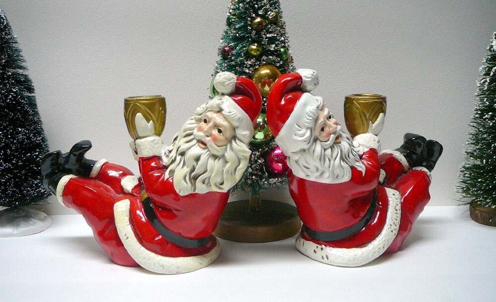 Vintage Santa Claus Candle Stick Holders Pair by EvelynnsAlcove