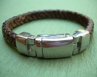 Masculine Oval Braided Leather Bracelet for Men, Mens Bracelet, Mens Jewelry, Leather Bracelet, Mens Gift,For Him,Leather Jewelry