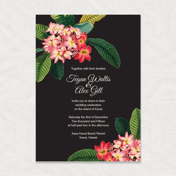 frangipani tropical floral printable wedding invitation