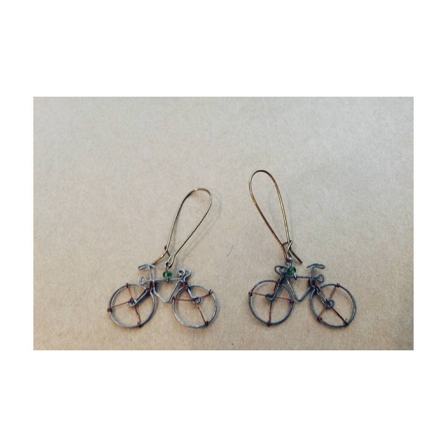 Upcycled wire bicycle earrings antiqued by SuperFantasticJulie