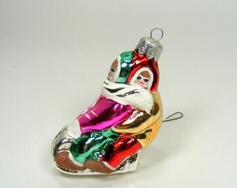 Sledding Children Blown Glass Vintage Christmas Ornament