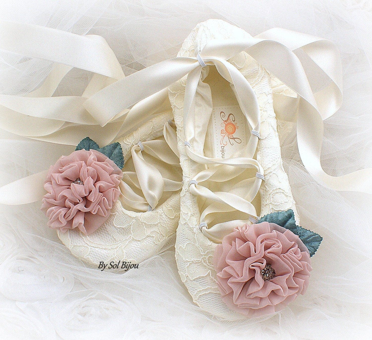 Ballet Flats Ivory Blush Teal Elegant Wedding Vintage