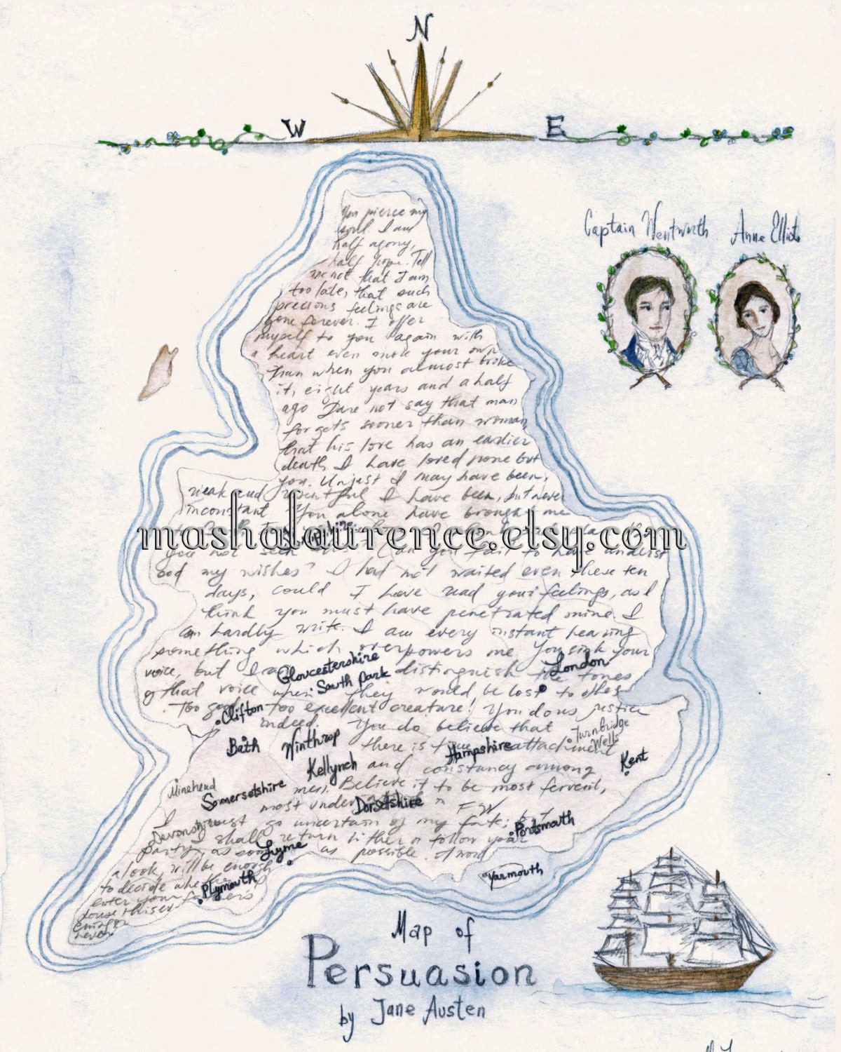 Map Of Jane Austen S Persuasion 8x10 Art Print   Il Fullxfull.832335695 Tq5a 