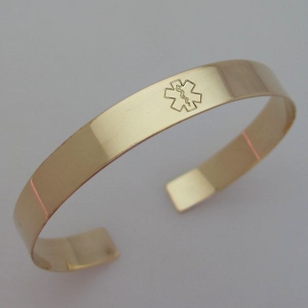 Medical Alert Bracelet Personalized Gold Filled Cuff