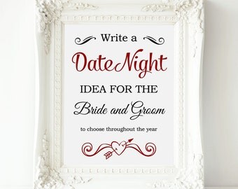 Date Night Sign, Date Night Ideas Wedding Sign, Printable Date Night Jar Sign, Date Ideas for Bride and Groom, Wedding Date Ideas