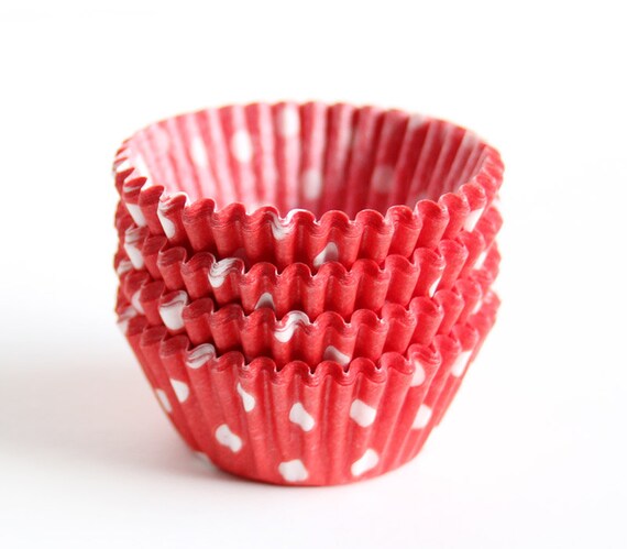 MINI Red Polka Dot Cupcake Liners, Red Mini Baking Cups, Valentine's Day Candy Cups (60) Il_570xn