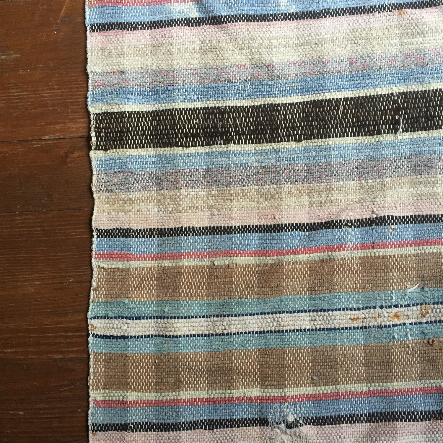 Vintage woven rug runner homespun multi color Farmhouse Style