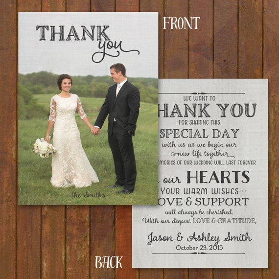 Wedding Thank You Card with pre-printed Thank by gwenmariedesigns