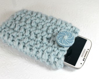 Blue Chunky Knit Phone Cozy, Blue Knit Phone Sleeve, Blue Knit Phone Sock, Back to School, Blue Phone Sleeve, Knit Blue Phone Case
