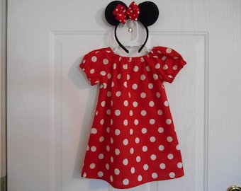 Minnie Mouse costume with hairbow or with hairbow and headband 0-3 thru size 6 years