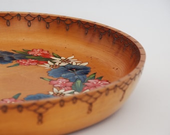 Pyrography wood burning art, Folk art painting, Christmas decor, Large wooden plate, Winter Mountain decor