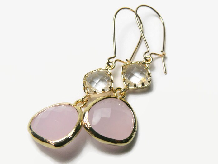 Bridesmaid earrings pastel Pink crystal drop by WatchMeWorld