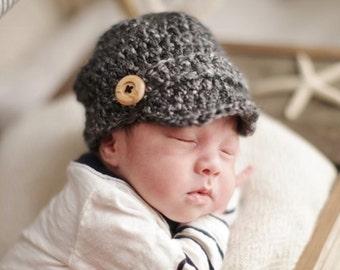 Baby Boy Newsboy Hat, Crochet Newborn Hat, Infant Boy Hat, Baby Boy Beanie, Newborn Boy Hat, Grey Baby Hat, Baby Shower Gift, Newborn Boy