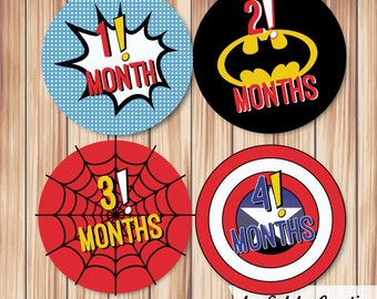 Baby Month Milestone stickers Super Hero (set of 12)