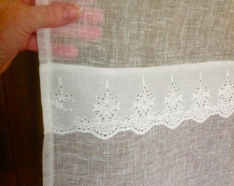 Off white Lace Linen Panel Sheer Window Curtain Net Curtain