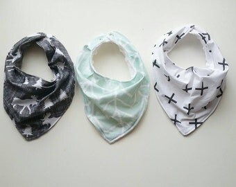 Baby Boy Bandana Bib - Baby Bib Set - Drool Bib - Baby Shower Gift - Black Mint Grey Baby Bib