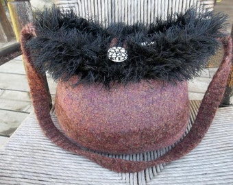 13-1180 handknit felted wool purse tote handbag f.s.