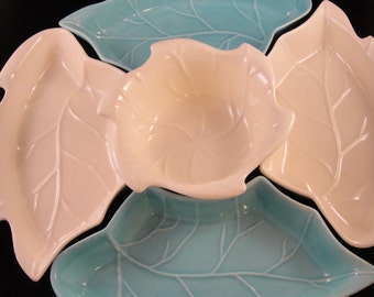 Leaf Shaped Dishes Lazy Susan Style Blue and White