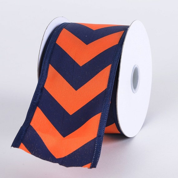 2.5 Inch Navy Blue Orange Chevron Ribbon U3052719