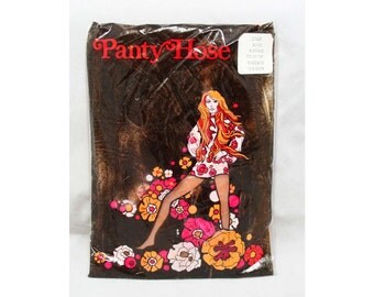 1960s Pantyhose for Mini Skirts - New In Package - Beige - Average Size - Fit 5'3" to 5'6" - Nylon Mesh - Nude Suntan 60s Hosiery - 43996
