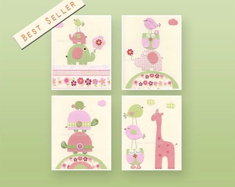 Nursery decor Baby girl Nursery wall art print Baby room decor Giraffe Turtle Elephant, Hayley bedding Baby girl Owl, match to Lambs & Ivy