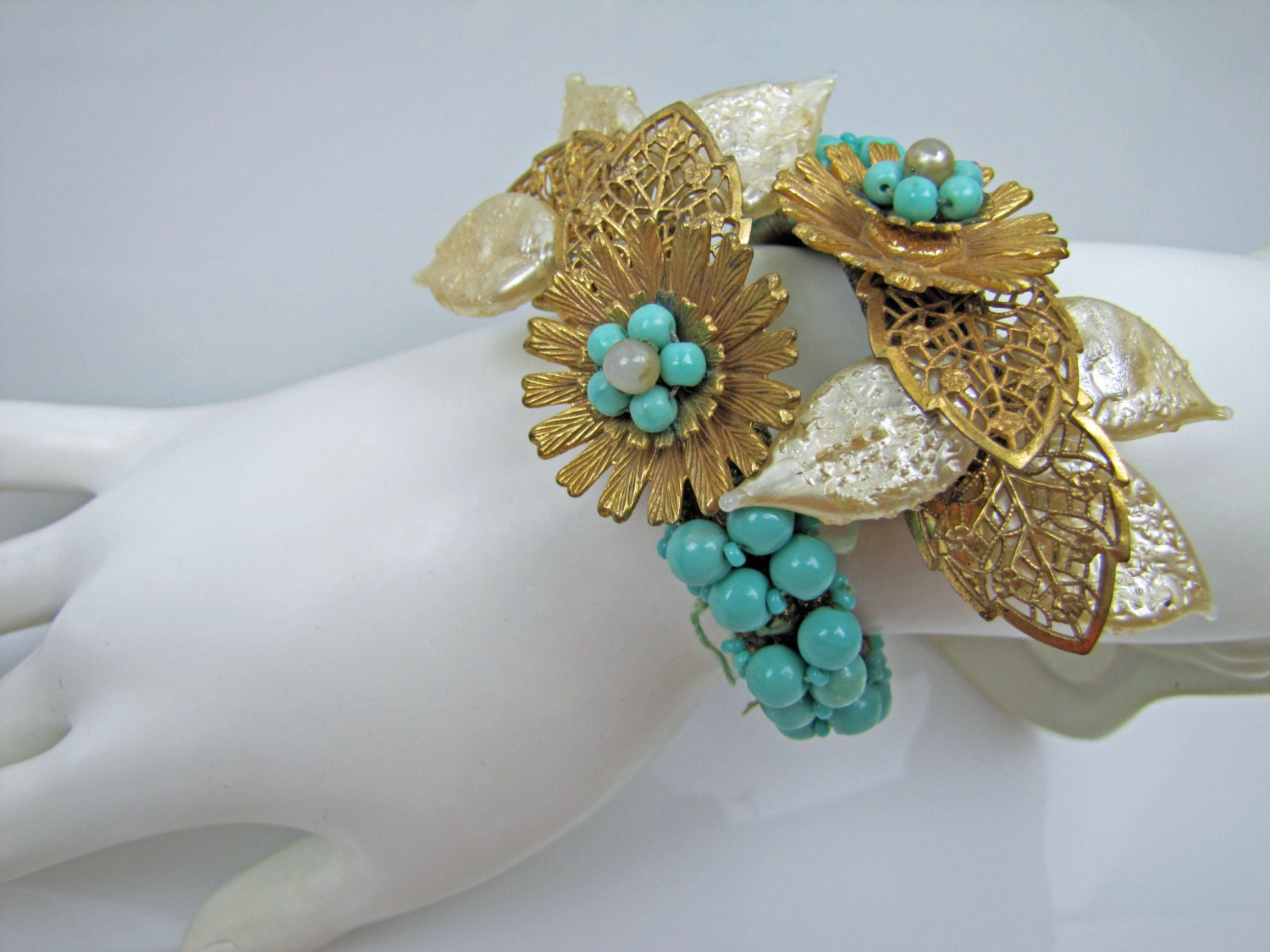 1930s Miriam Haskell Frank Hess Coil Wrap Bracelet. Aqua