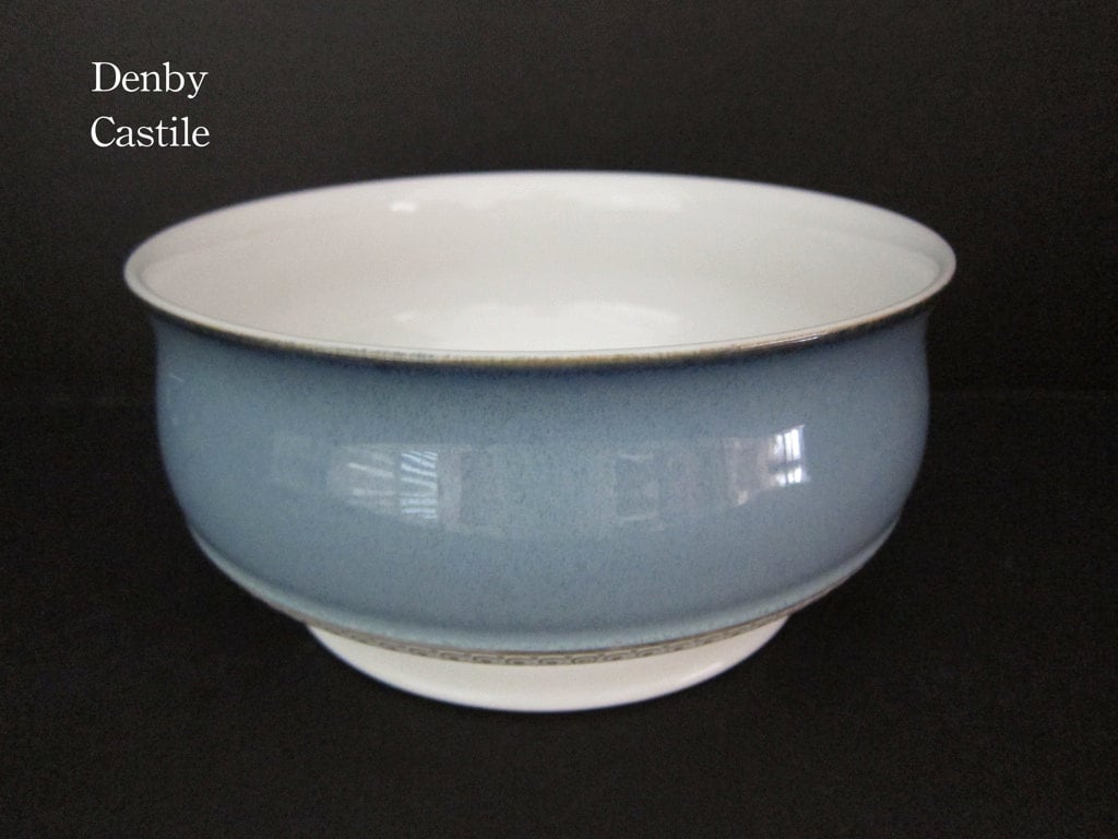 Vintage Denby Stoneware Serving Bowl Castile Pattern England Denim Blue