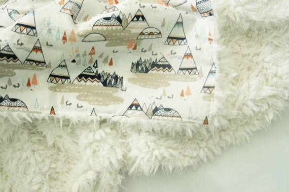 Tipi et renards chêne Baby Blanket - couverture de fausse fourrure - Toddler Blanket