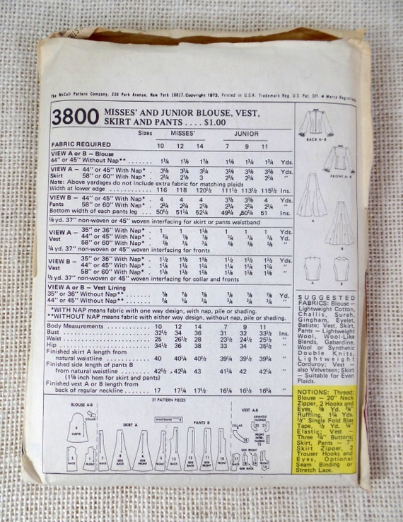 Vintage 1970s sewing pattern McCall's 3800 Bust 32.5 Jean