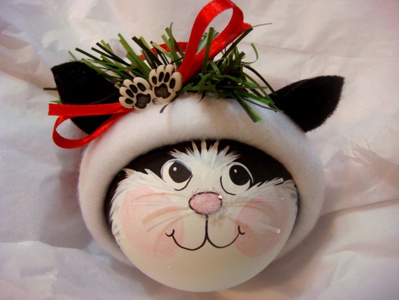 BLACK and WHITE CAT Ornament Paws Christmas Townsend Custom